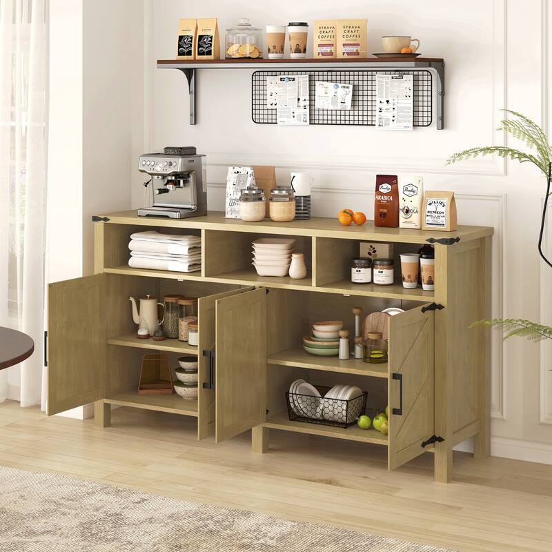 Modern 4-Door Sideboard Buffet with Power Outlets & USB Ports