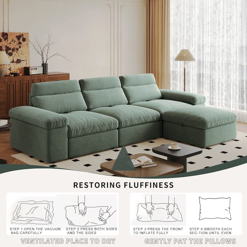 L-Shaped Modular Sectional Sofa with Storage Armrests & Ottoman, Oversized Deep-Seat Cloud Sofa, Lounge Sofa with Adjusted Back