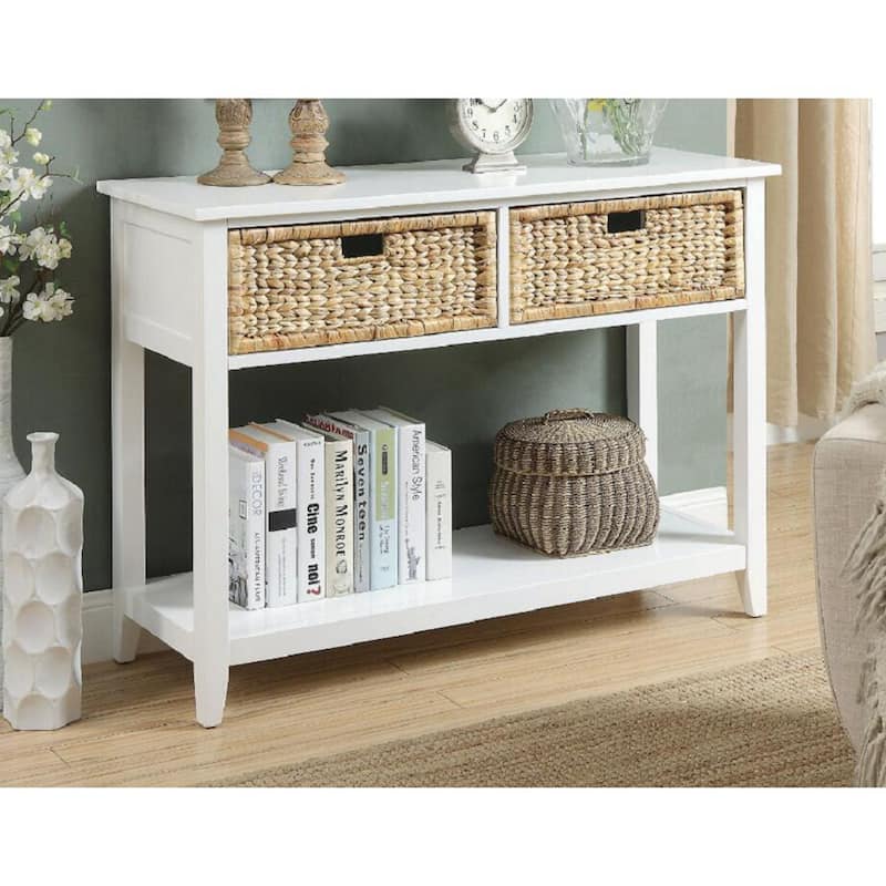 Modern Console Table in White with 2 Drawers and Open Storage