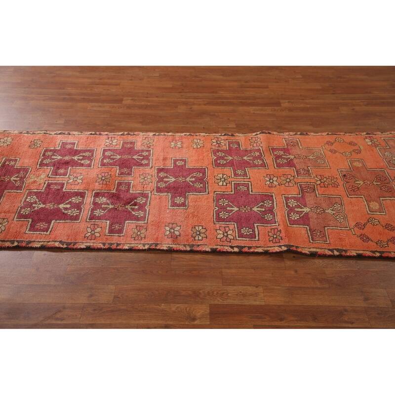 Meshkin Persian Vintage Runner Rug Handmade Wool Carpet - 3'1"x 9'6"