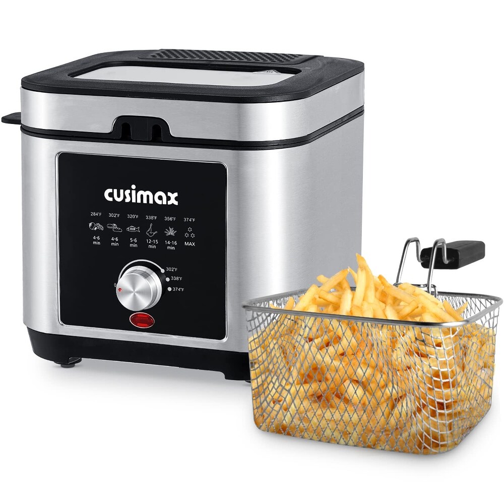 Deep Fryer CUSIMAX Electric Deep Fryer with Basket and Drip Hook, 2.6Qt Oil  Capacity Fish Fryer, Removable Lid with View Window and Filter, Stainless