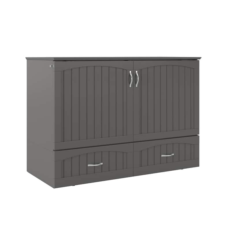 Murphy Bed Chest Full Size - Memory Foam Mattress & USB Charging - Grey Compact Space Saver