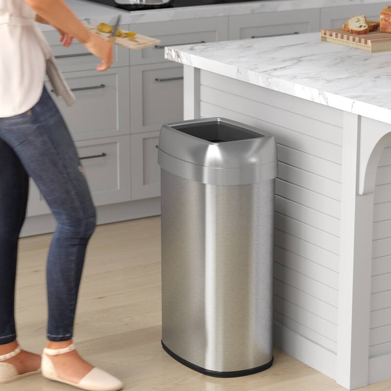 iTouchless 16 Gal Stainless Steel Oval Open Top Trash Can with Filters