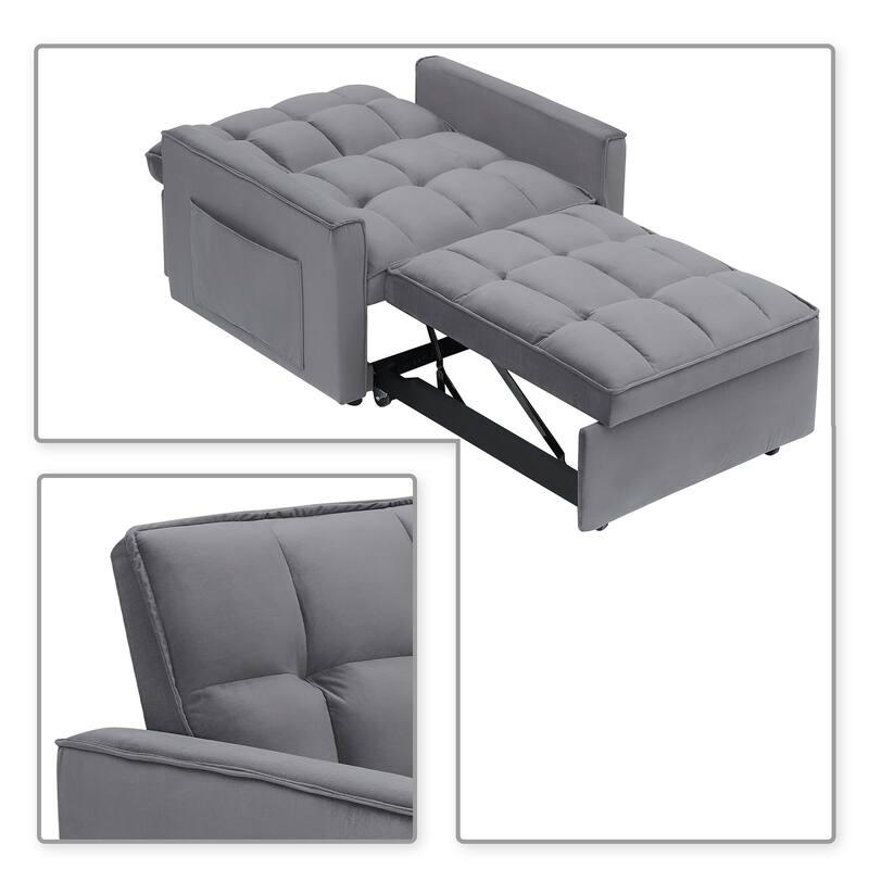 Classic Velvet Upholstered Convertible Futon Chair with Side Storage Pockets