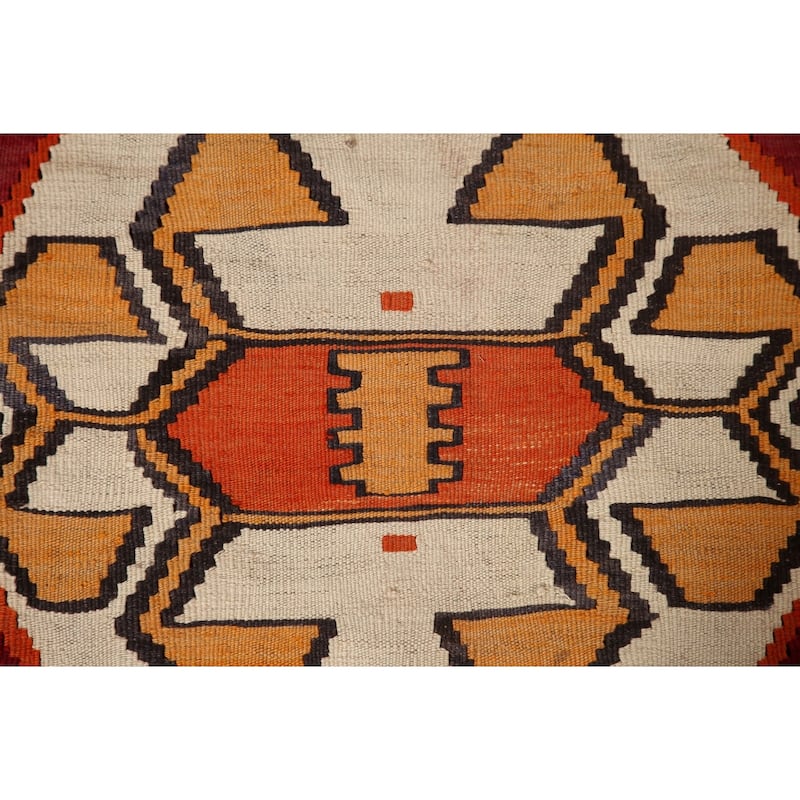 Red Kilim Qashqai Persian Vintage Rug Flatweave Wool Carpet - 5'1" x 9'11"