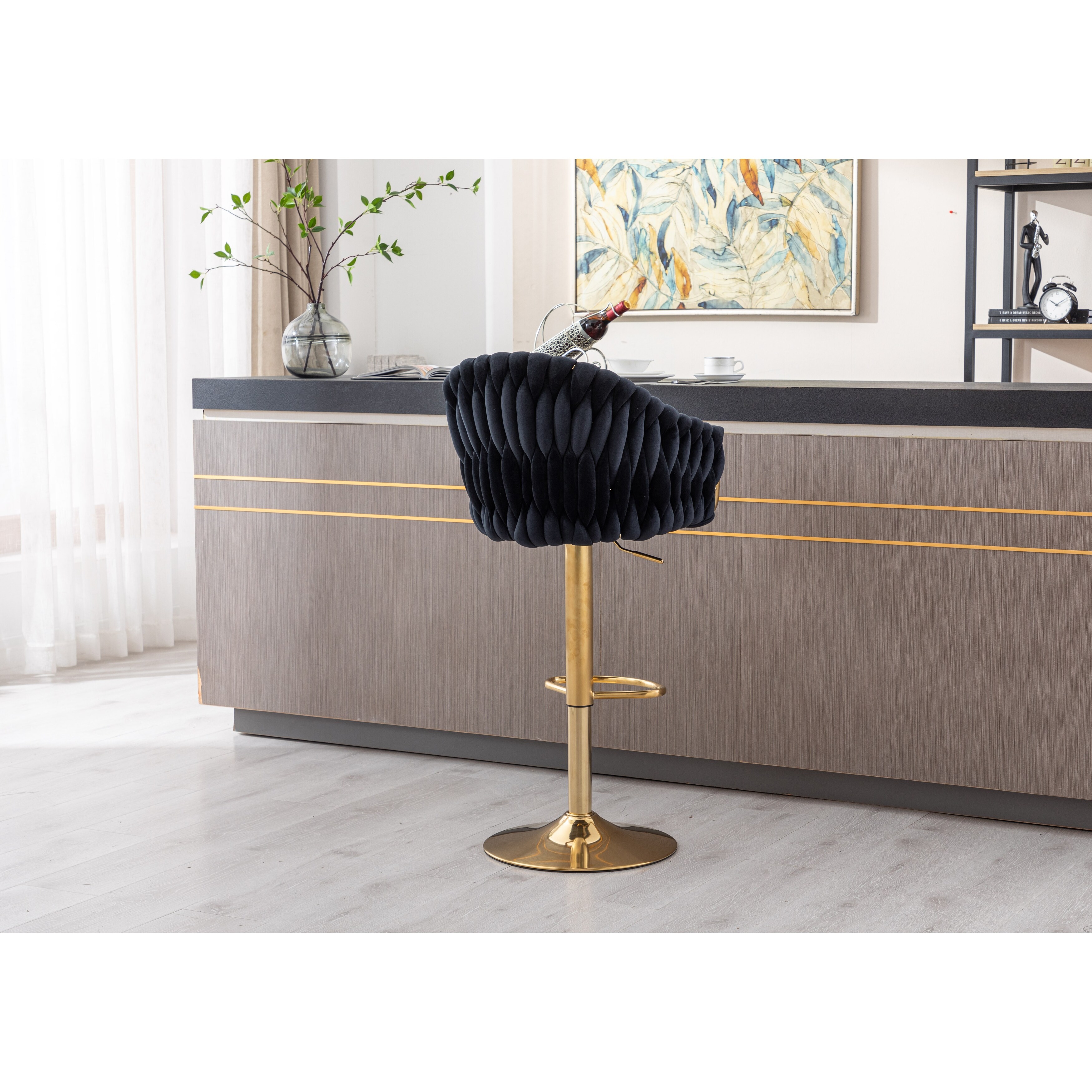 Modern Shell Back Bar Stools Adjustable Swivel Barstools with Back