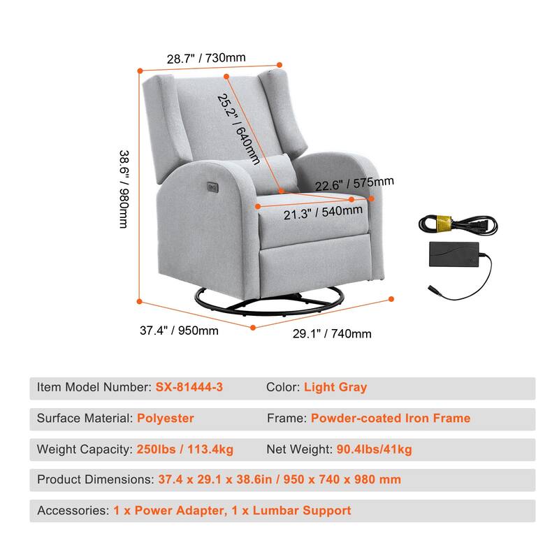 Electronic Power Recliner and Swivel Glider for Living Room, Bedroom