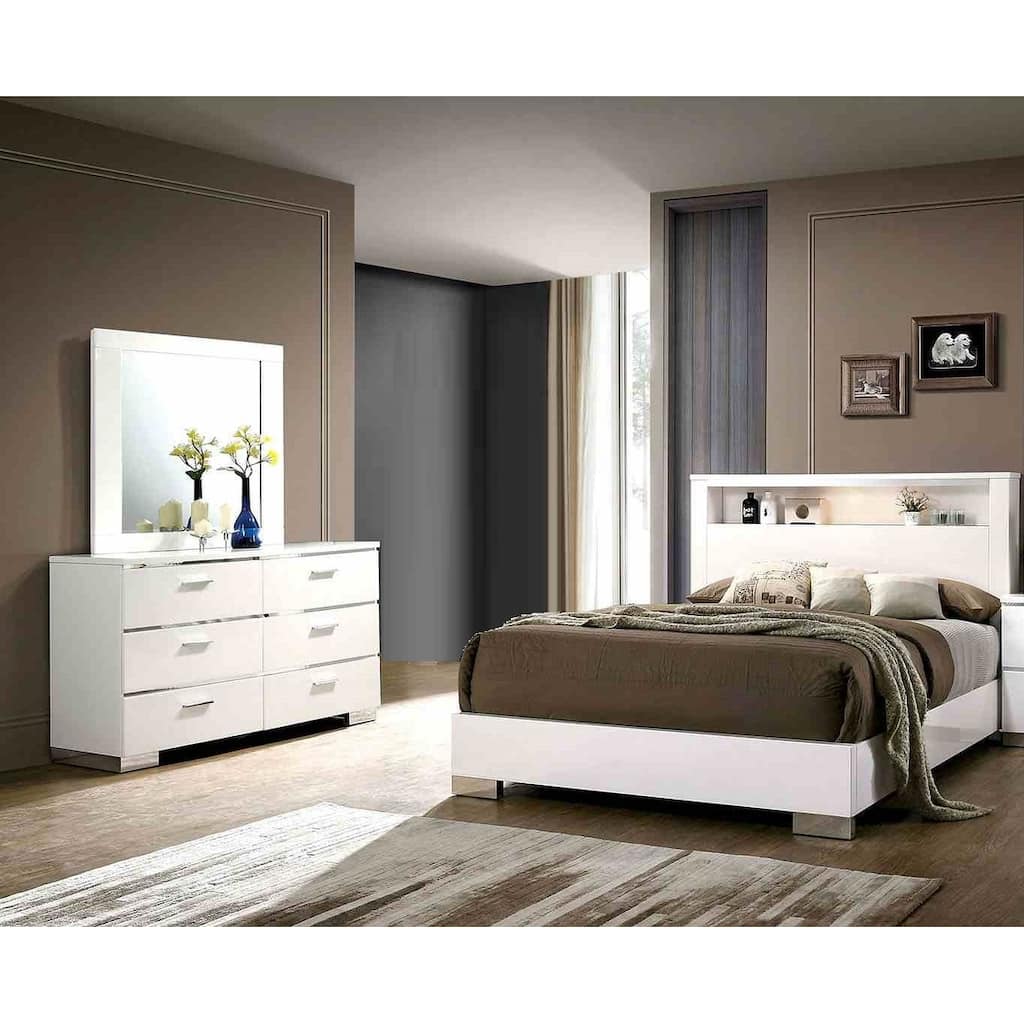 Glam Storage Headboard Bed 3pc Bedroom Furniture Set