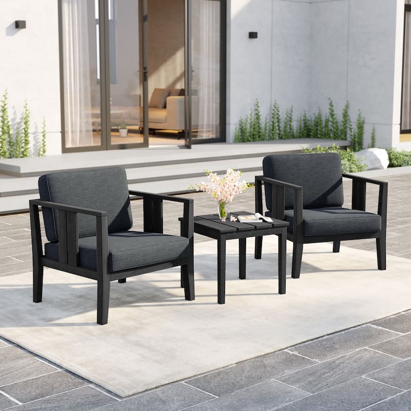 Uixe 3-piece Teak Solid Wood Outdoor Arm Chairs with Side Table Set