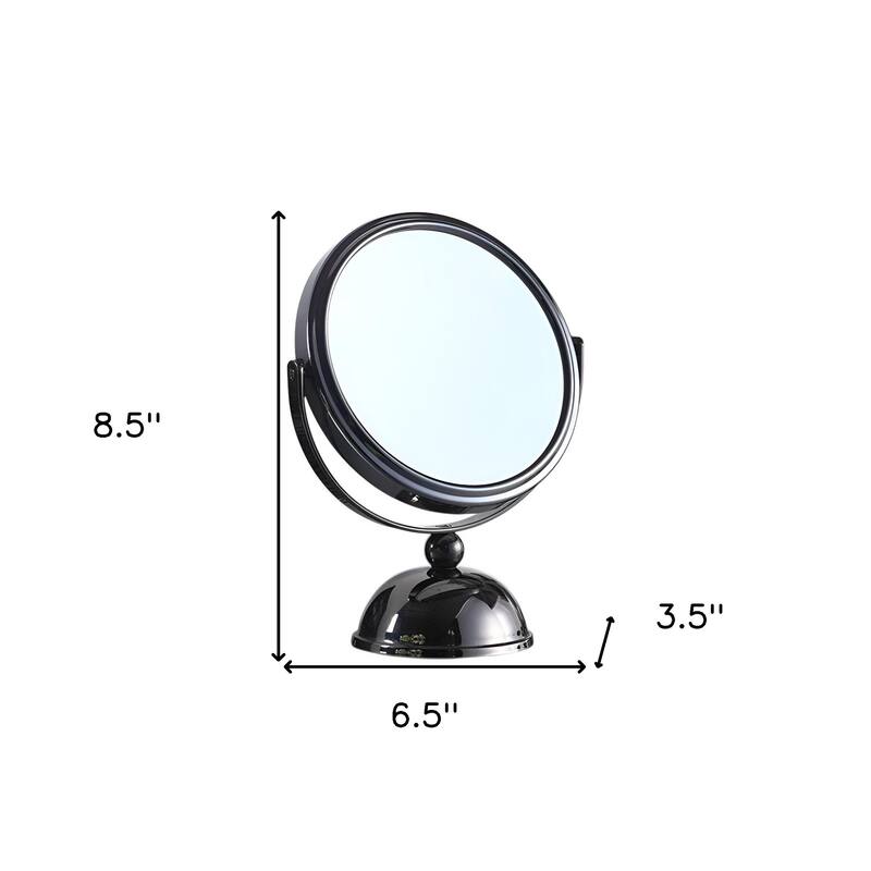 HomeRoots 9" Black Round Metal Framed Makeup Shaving Tabletop Mirror - 6.5