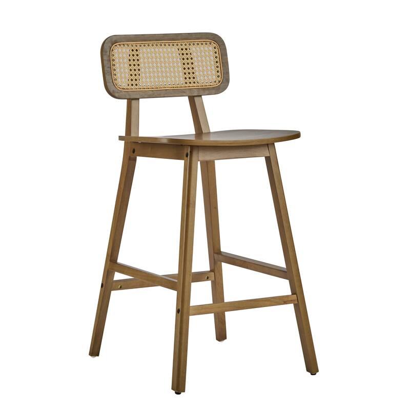 Roomfitters Bari Indoor Bentwood Barstools with Rattan Back and Solid Wood Seat, Set of 2 - Set of 2
