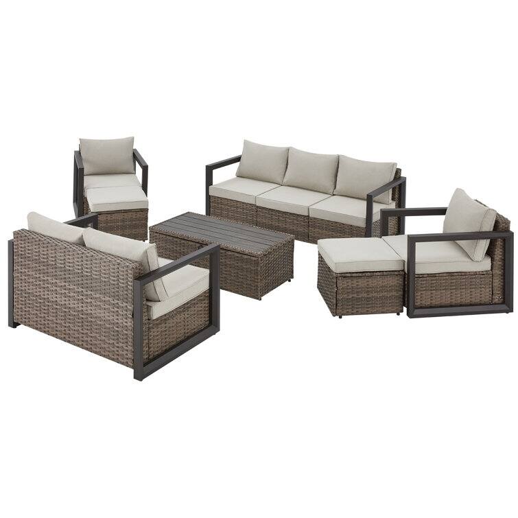 EROMMY 7 Piece Outdoor Patio Furniture Set with Cushions, All-Weather Rattan Sectional Sofa, Aluminum Frame, Coffee Table