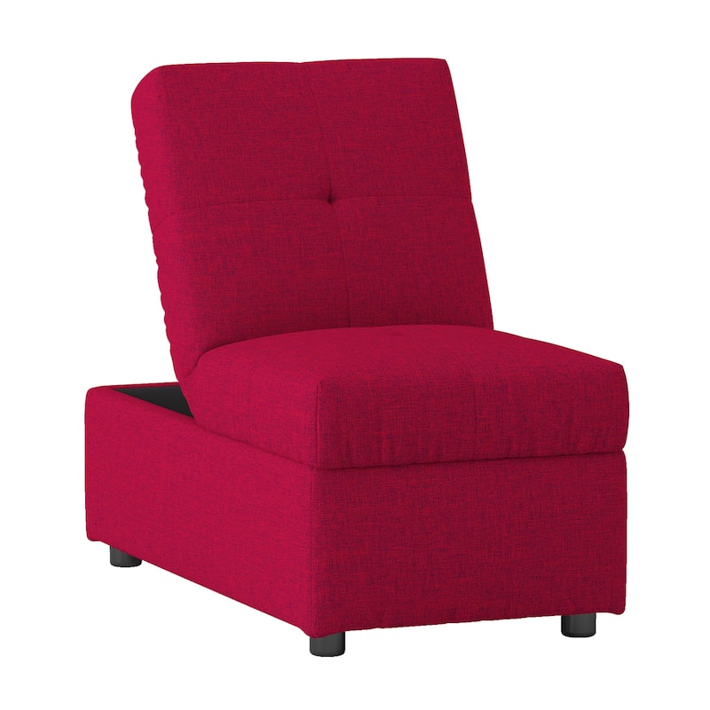Caroline 41 Inch Storage Ottoman Chair, Tufted Seat, Adjustable Top, Red
