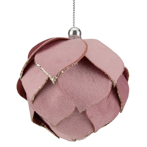 5" Pink Flower Glitter Petal Shatterproof Ball Christmas Ornament