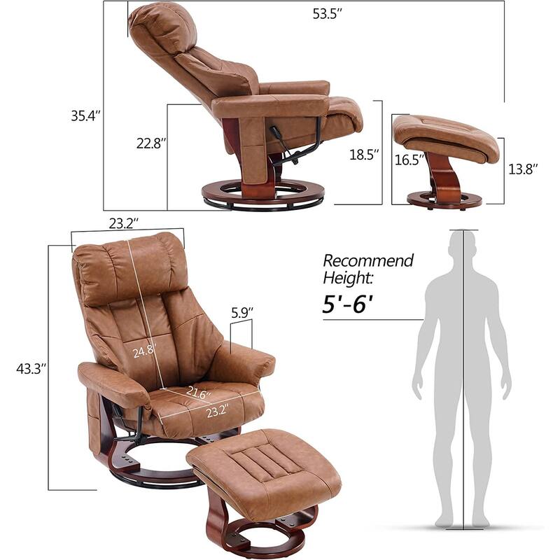 MCombo Recliner Chair with Ottoman Vibration Massag Faux Leather 9068