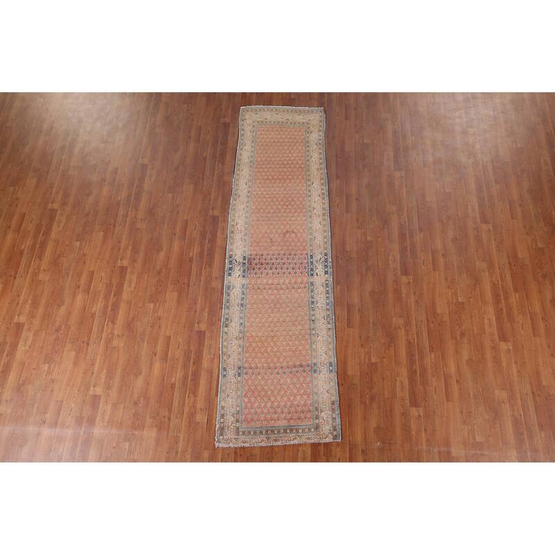 Distressed Botemir Persian Vintage Runner Rug Hand-Knotted Wool Carpet - 2'9" x 9'9"