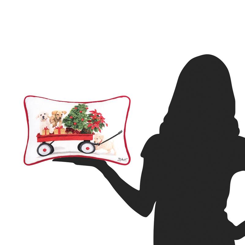 8" x 12" Puppies Pulling Christmas Tree and Presents in a Red Wagon Printed Throw Accent Pillow