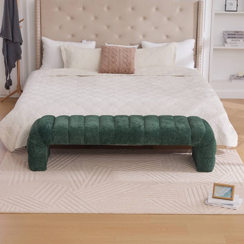 Modern Upholstered Bench Armless Bench End of Bed Bench, Green Ottoman Foot Stool for Living Room and Bedroom
