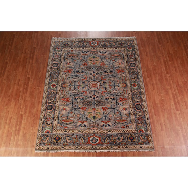 Gray Oushak Oriental Area Rug Hand-Knotted Wool Carpet - 8'0" x 10'2"