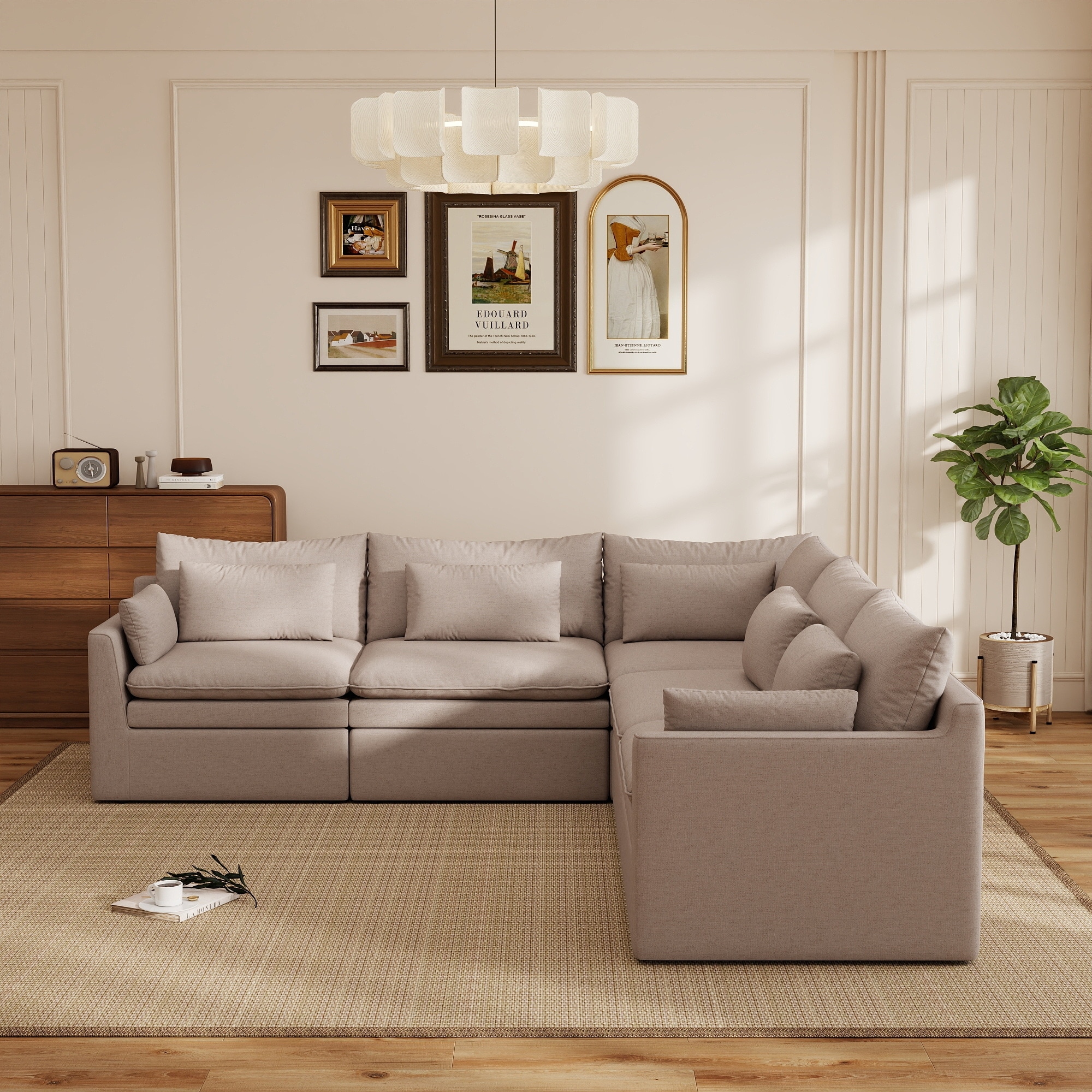 5-Piece 117" L Shaped Upholstered Corner Modular Sectional Sofa Cloud Couch - Modern Minimalist Upholstered Couches