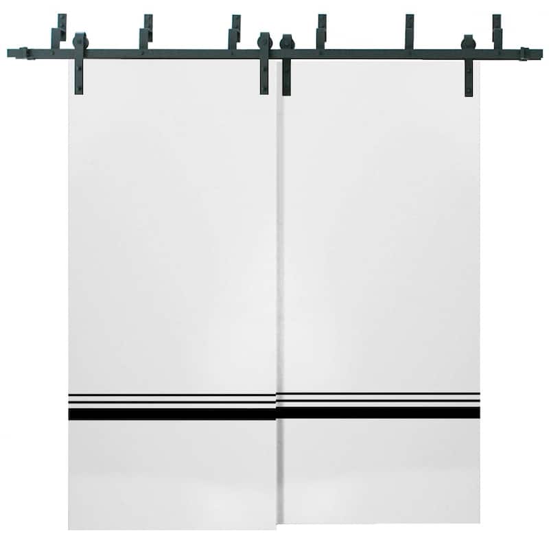 Barn Bypass Doors 72 x 80 Planum 0012 White Silk with Sturdy 6.6ft - 84" x 80" ( 2* 42x80)