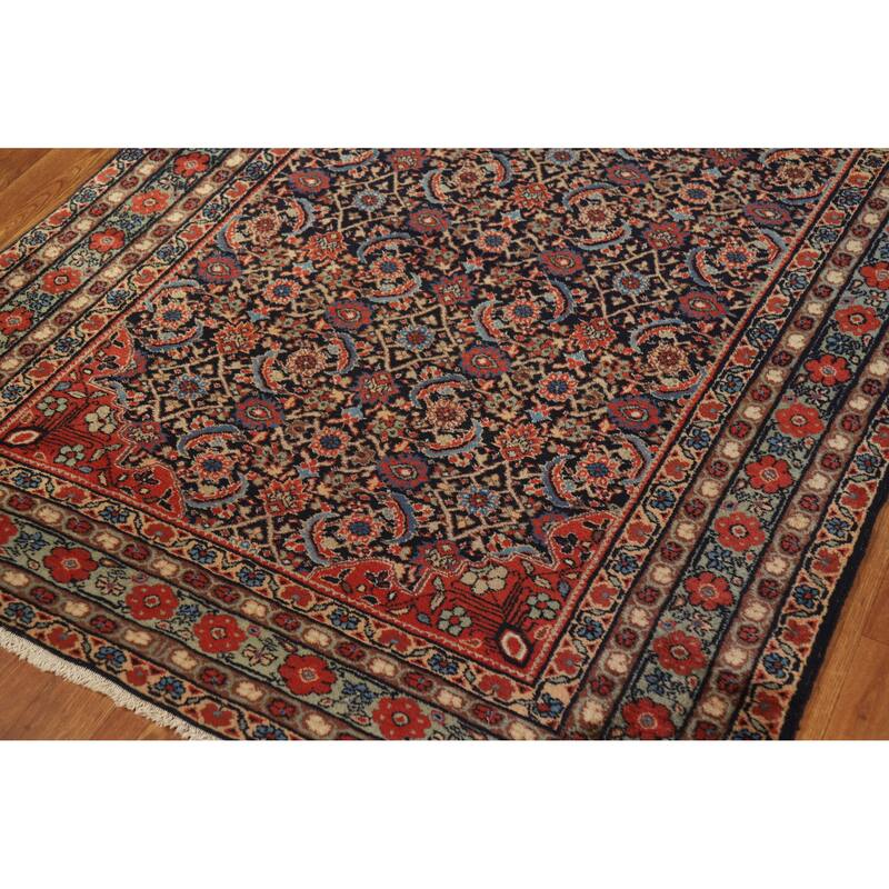 Hand Knotted Oriental 100% Wool Carpet Traditional All-Over Navy Blue & Blues Bidjar Area Rug - 6' 10'' X 4' 2''