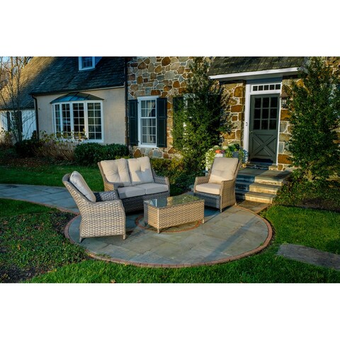 Rockhill Wicker 4 Piece Seating Group with Sunbelievable Cushions
