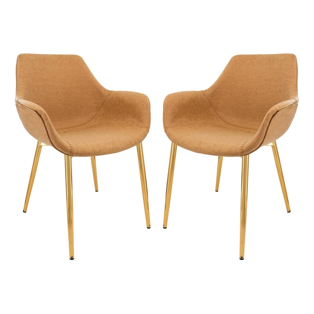 Markley Modern Leather Dining Armchair Set of 2 With Gold Metal Legs Accent Side Chair