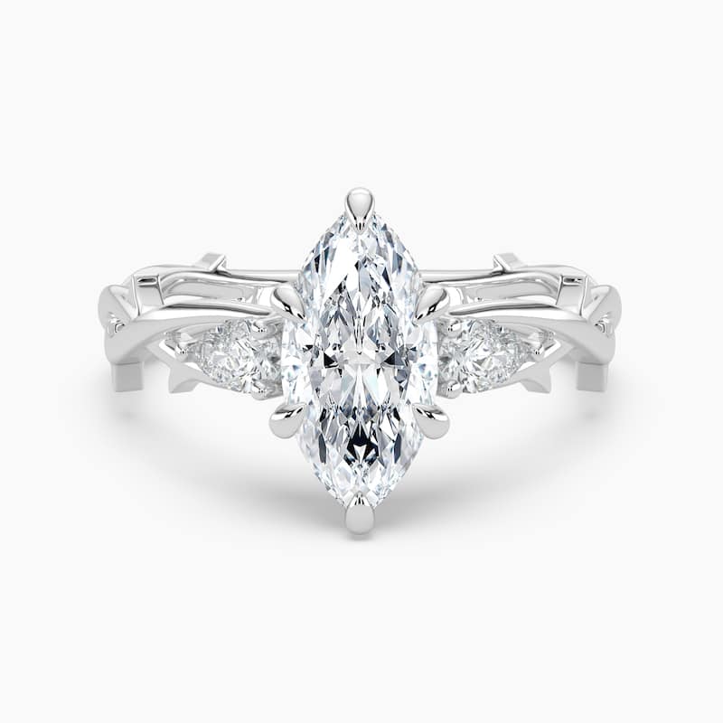 Auriya 14k Gold Marquise Lab Grown Diamond Thorn Vine Three Stone Hidden Halo Engagement Ring 1 to 5 ct. tw. (F-G, VS) - 9 - 1.50 carats - White