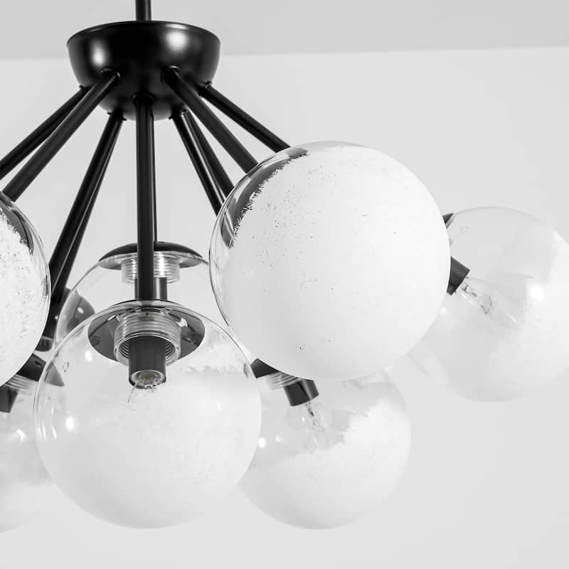 10-Light Modern Black/Gold Metal Sputnik Chandelier for Dining/Living Room with White Cluster Glass Globe Shade
