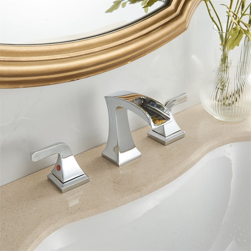 Waterfall Widespread Bathroom Faucet Wtih Drain Assemble 2 Handle Bathroom Sink Faucets 3 Holes Modern Lavatory Vanity Basin Tap