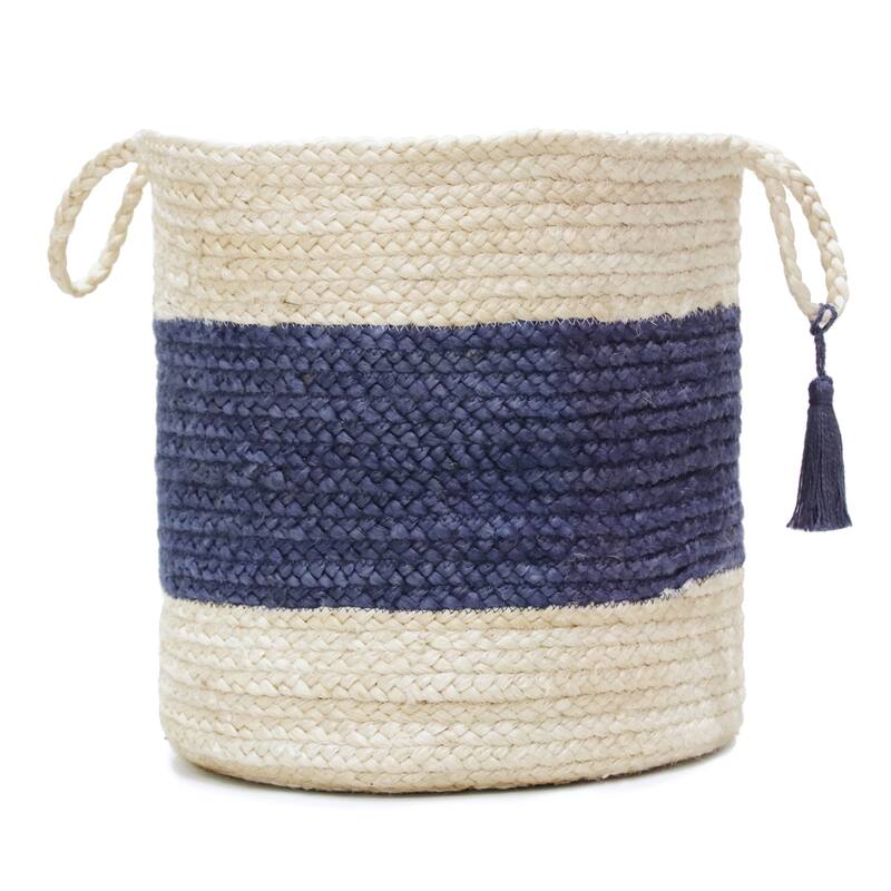 Sevita Bold Striped Off-White Jute Decorative Storage Basket with Handles