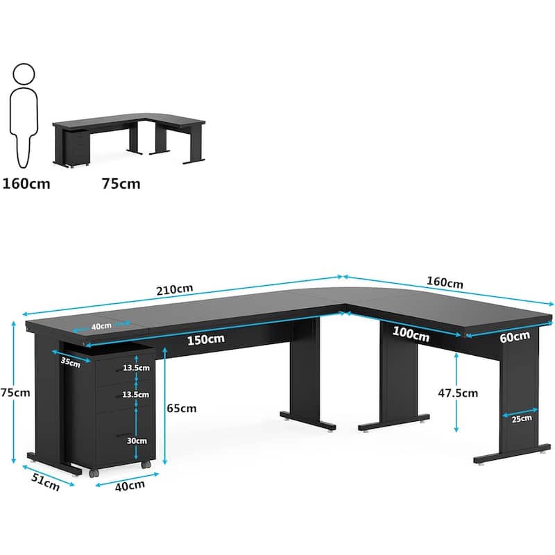 83" L-Shaped Executive Desk, Large L Office Desk with 3-Drawer Mobile File Cabinet, Business Furniture Desk Workstation