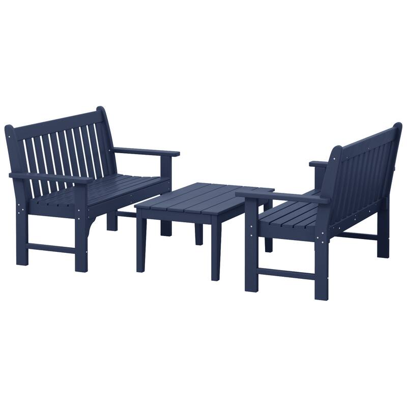 Laguna Poly 3-Piece Bench With Coffee Table - Navy Blue