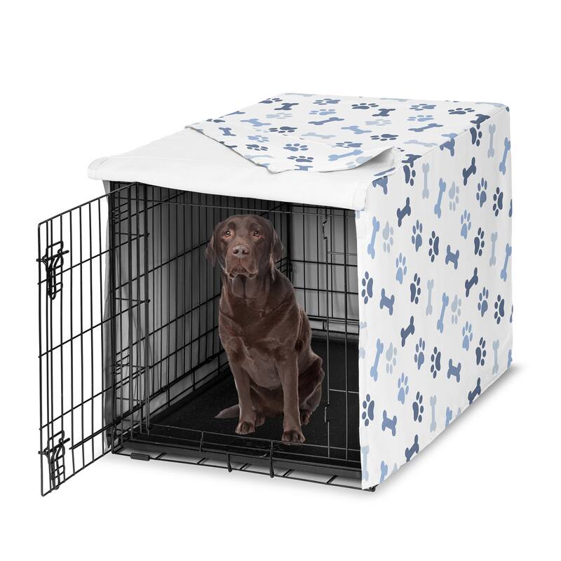 Sweet Jojo Designs Bone Paw Print Collection Dog Crate Kennel Cover 42in. - Slate Navy Blue Modern Off White Gray Puppy - 42in. x 28.5in. x 30in.