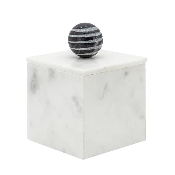 Sagebrook Home Neutral Modern Marble Storage Box with Decorative Orb
