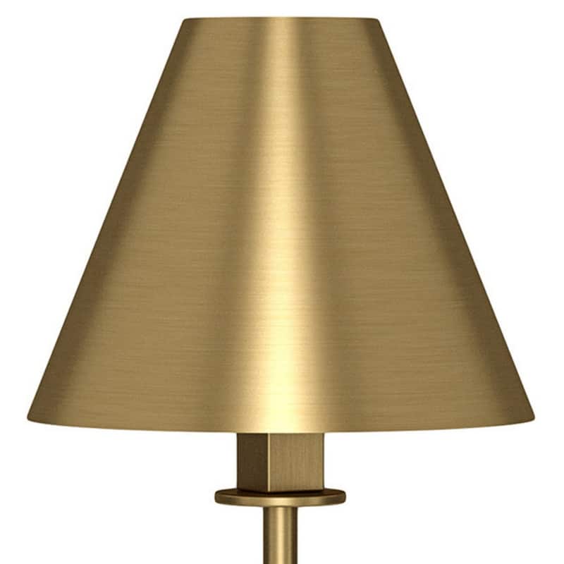 Brass Metal Candlestick Buffet Lamp with Brass Cone Shade and Rocker Switch - 9” x 9” x 28” (D x W x H)