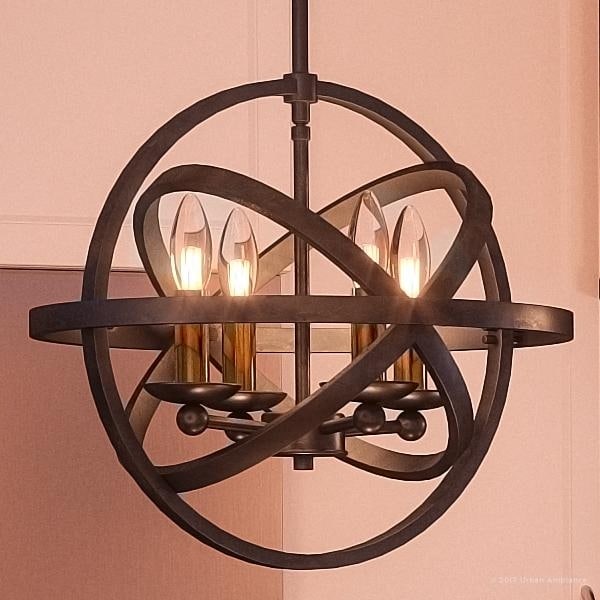 Luxury Vintage Chandelier, 14.25"H x 15"W, with Transitional Style, Sphere Design, Estate Bronze Finish (60 to 100 Watts - Steel - Bronze - 4 to 6 - - Chandeliers For Bedrooms by Overstock.com