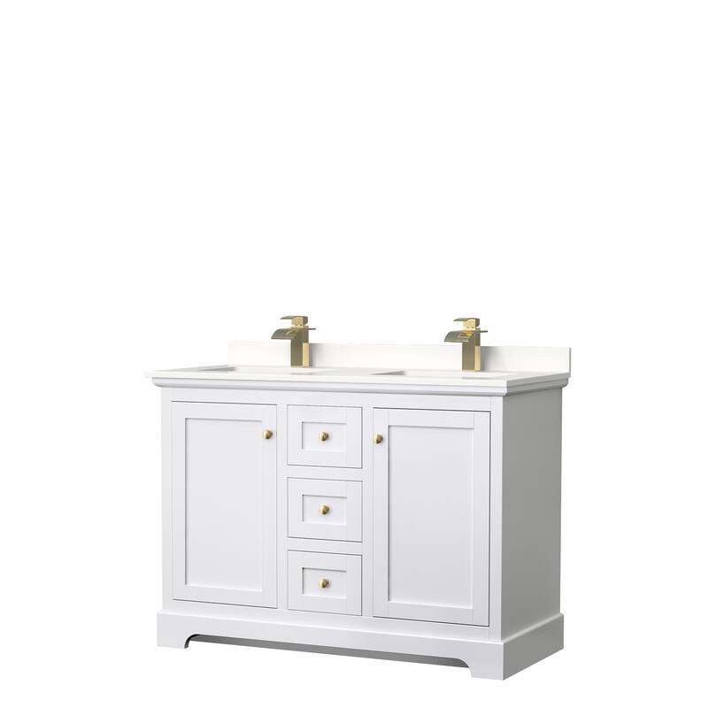 Avery 48-inch Double Vanity, Quartz Top - White, Gold Trim, White Quartz Top
