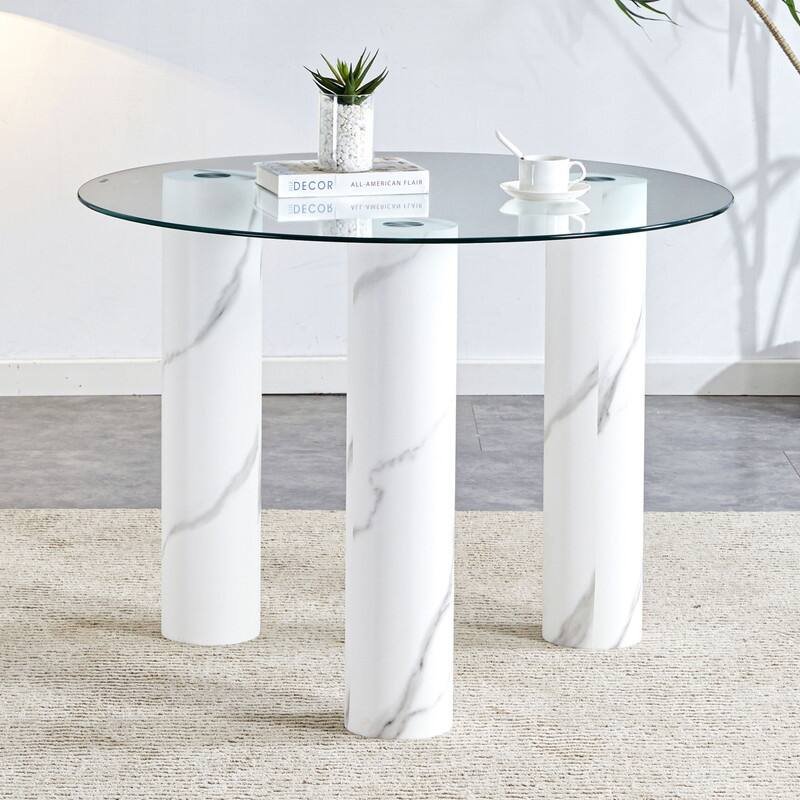 Round Tempered Glass Coffee Table with Wooden Legs