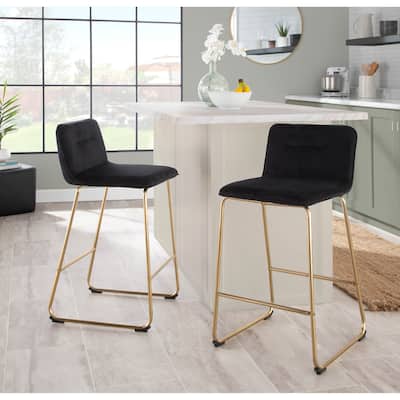 Lumisource Casper Fixed-Height Counter Stool Cream Velvet - Set of 2 - 21"Lx16.5"Wx35"H