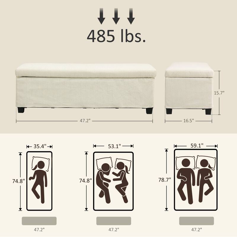 Corduroy Storage Ottoman Bench with Large Hidden Compartment Soft Foam Seat Reinforced - 47.2" W x 16.5" D x 15.7" H
