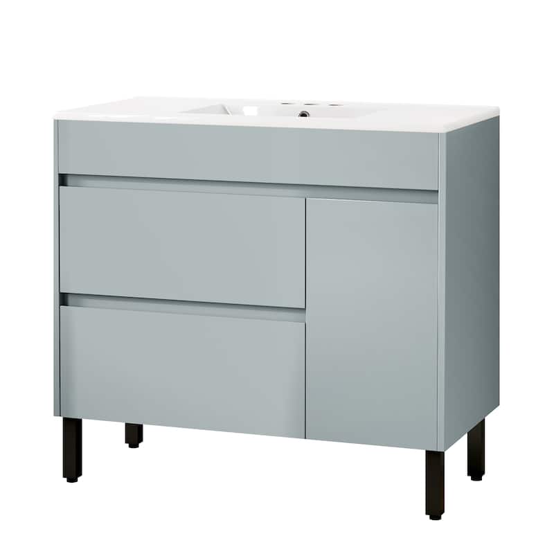 Moasis 36 Inch Freestanding Bathroom Vanity with Ceramic Sink 1 Cabinet and 2 Drawers