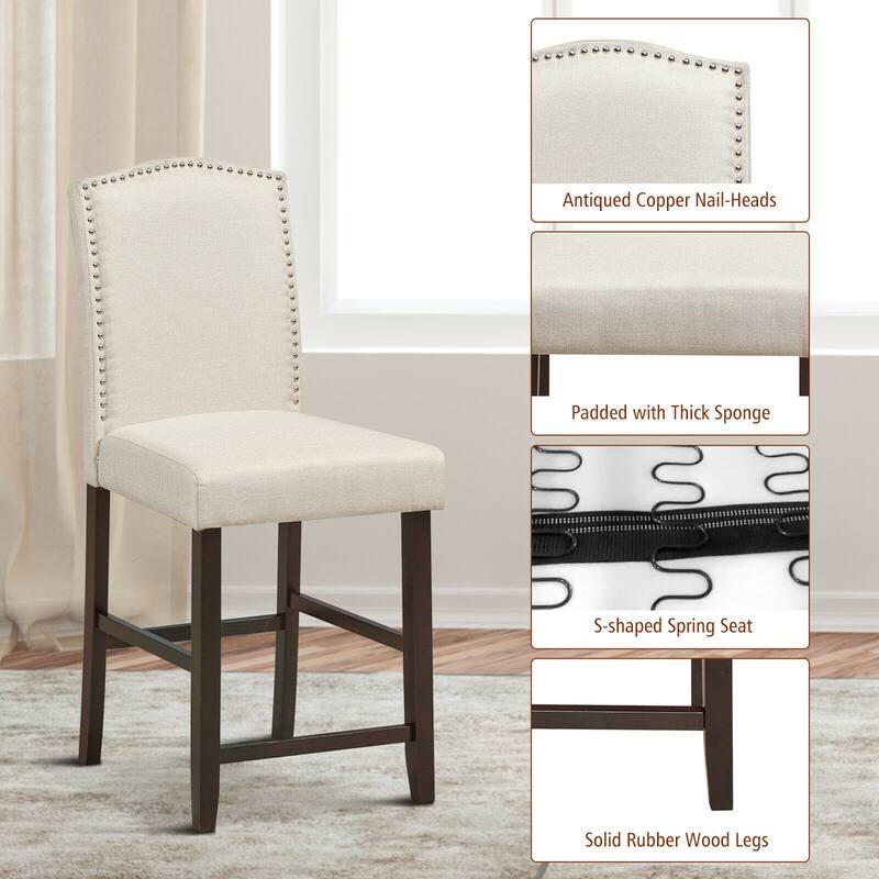 Gymax Set of 2 Fabric Barstools Nail Head Trim Counter Height Dining - See Details
