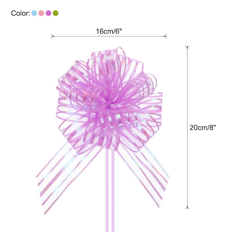 20pcs Large Organza Pull Bow Metallic Chiffon Gift Wrapping Bows - Blue, Pink, Purple, Green - 6 inch