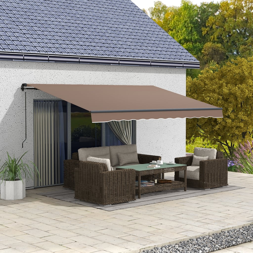 Outsunny 13' x 10' Retractable Awning, Patio Awning Sunshade Shelter with Manual Crank Handle, 280gsm UV Resistant Fabric