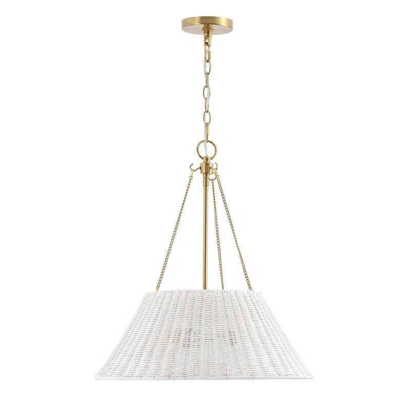 Farmhouse Chandelier 22" 3-Light Brass White Rattan Shade