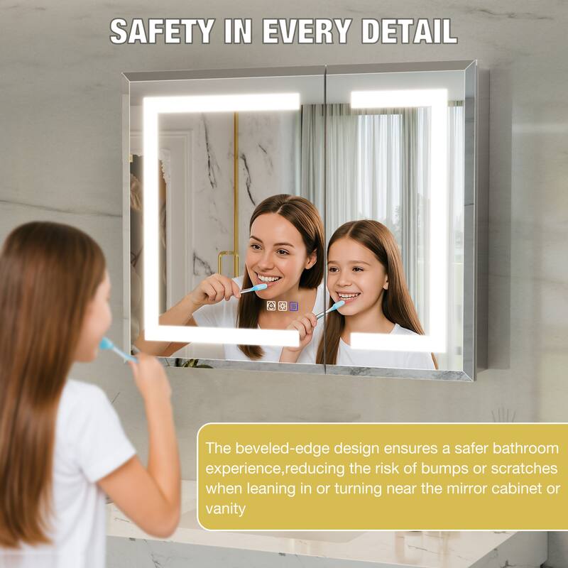 30-48'' W x 24'' H Surface or Recessed LED Bathroom Medicine Cabinet With Mirror,Defog & Quiet Hinges