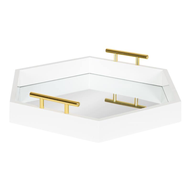 Kate and Laurel Lipton Hexagon Decorative Tray - 18x18 - White/Mirror