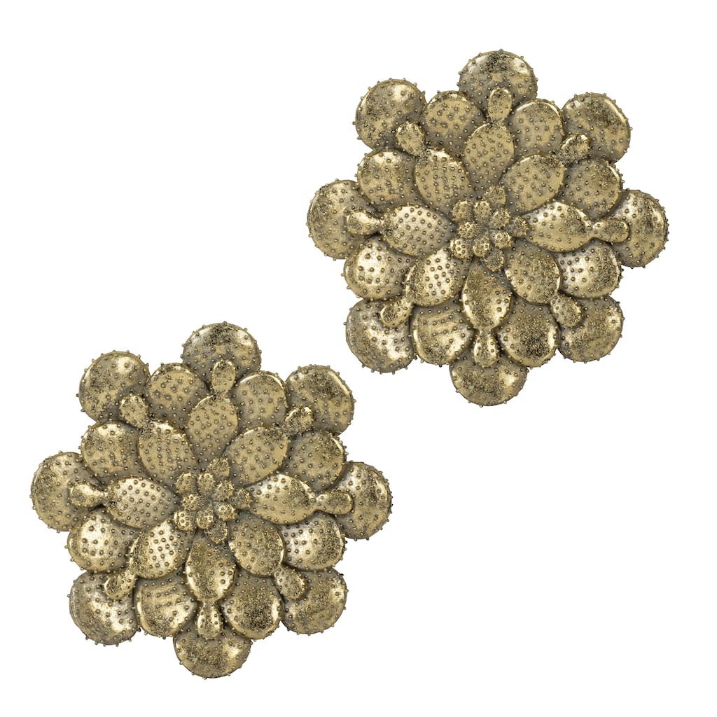 2-Piece, Modern Wall Decor Succulent Wall Plaque with Gold Finish, Suitable for Any Home and Office Space